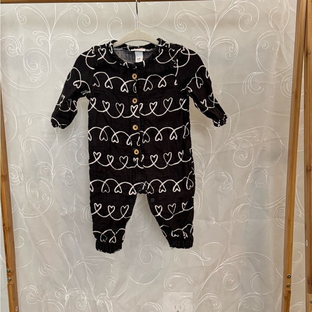 Black Heart Pattern Kids One Piece